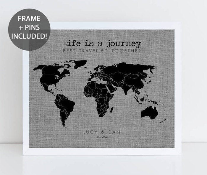 'Life is a Journey' World Pushpin Map