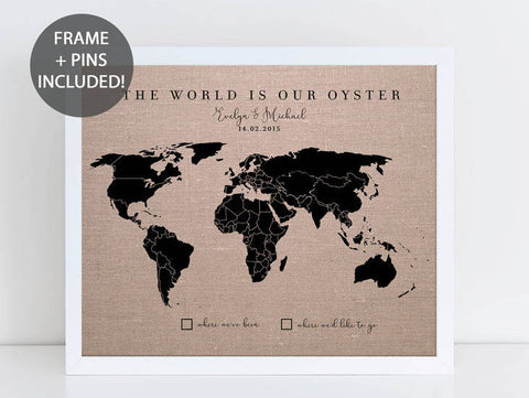 'The World Is Our Oyster' World Pushpin Map
