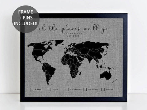 'Oh The Places We'll Go' World Pushpin Map