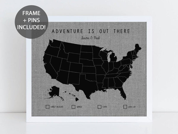 'Adventure Is Out There' USA Pushpin Map