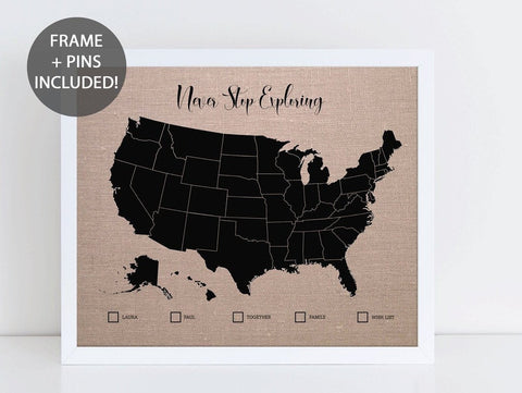 'Never Stop Exploring' USA Pushpin Map