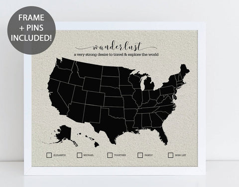 'Wanderlust' USA Pushpin Map