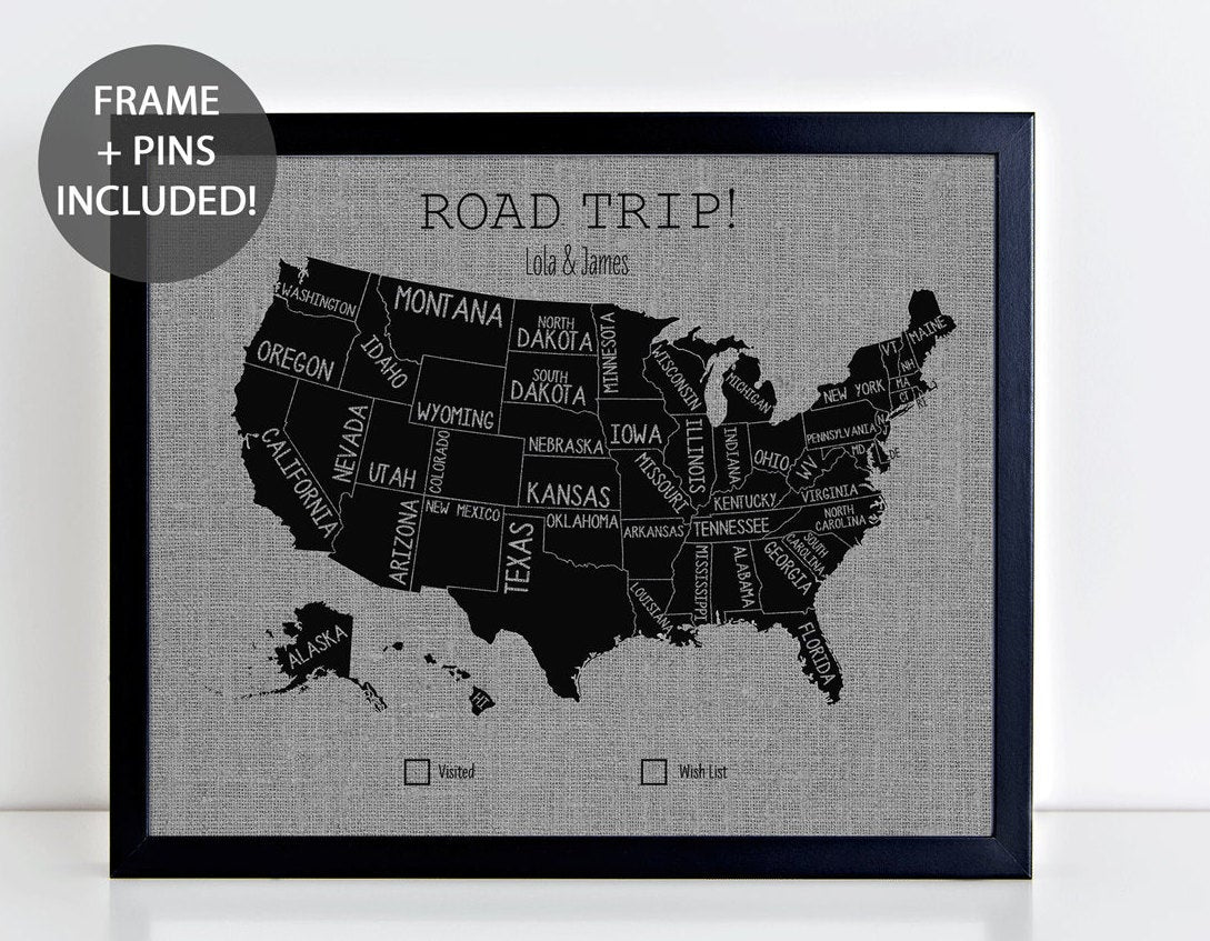'Road Trip' USA Pushpin Map